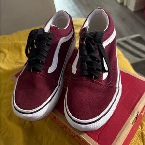 Vans Burgundy and White Sneakers